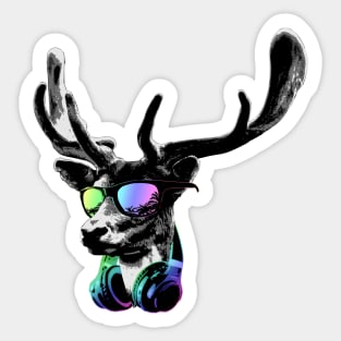 Deer DJ GreyCool and Funny Music Animal With Sunglasses And Headphones. Sticker